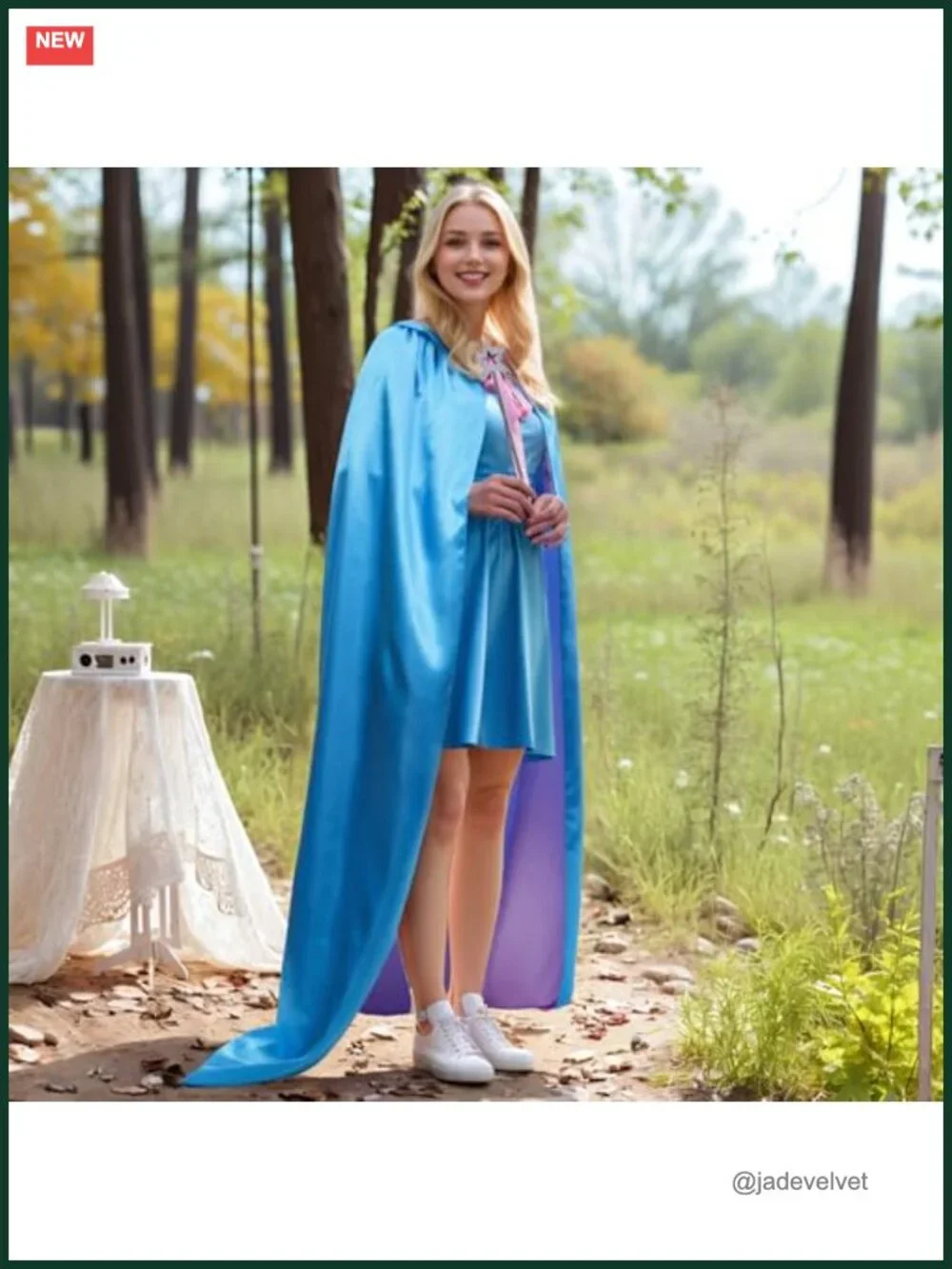 Cosplay Hooded Cape Satin Reversible Costume Robe Women